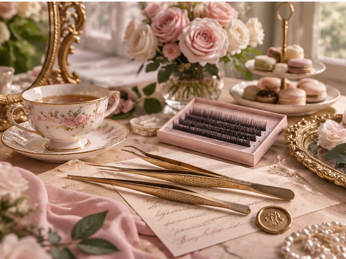 Detalles de pestañas, té y accesorios Royalty